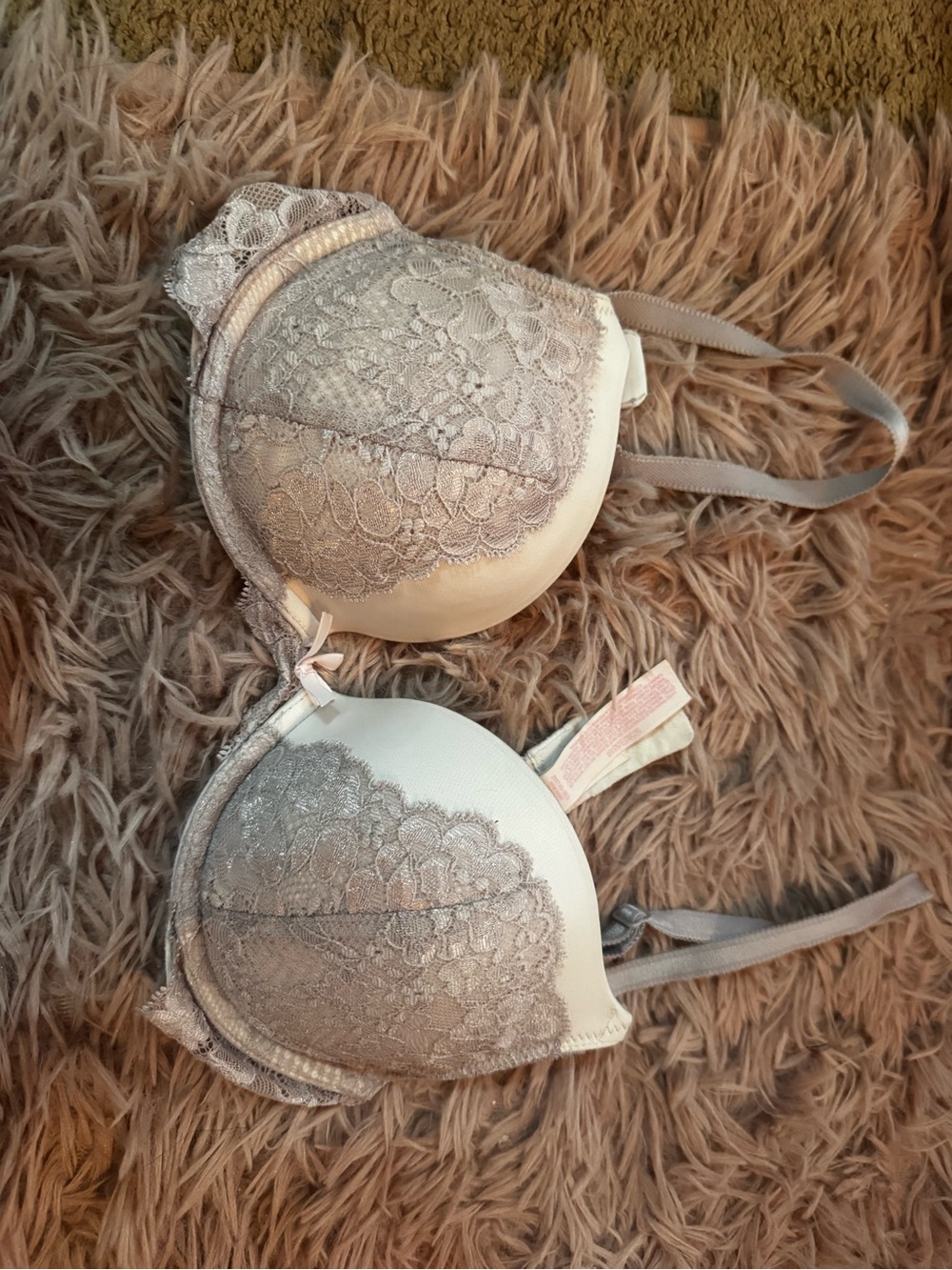 Lace Trim Padded Bra - Light Gray/Cream Victoria secret